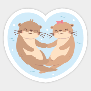 Cute Otters In Love Sticker